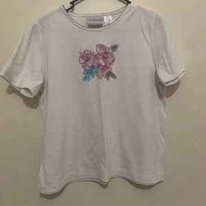 Alfred Dunner White Top with Purple Floral Embroidery